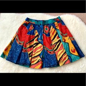 Vintage 1989s Colorful Abstract Print mini Skirt Sz 6 Small Multi colored skater